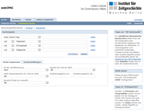 Screenshots Online Catalog of the IfZ-Library 